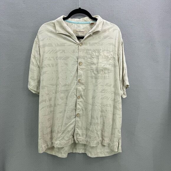 Tommy Bahama Mens Beige Silk Original Fit Button Down Hawaiian Shirt Size Large - Picture 1 of 6